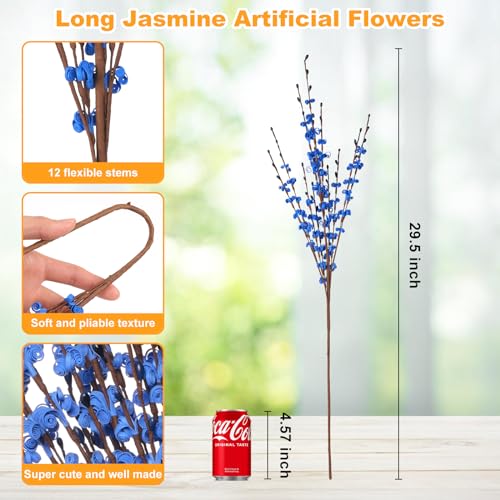 Wootkey 5 Pcs 29.5" Long Jasmine Artificial Blue Flowers Fake Jasmine Flowers Bouquet Stem for DIY Floral Art Plant Home Office Wedding Table Centerpieces Party Vase Decoration - color: Sapphire Blue, size: 5pcs-29.5''