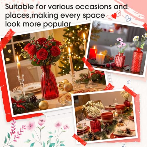 Yaomiao 30 Pcs Vases Bulk Colored Flower Glass Bud Vases Valentine Vintage Colored Glass Bottles Colorful Rustic Embossed for Home Wedding Table Decorations Gifts (Red Series) - color: Red Series