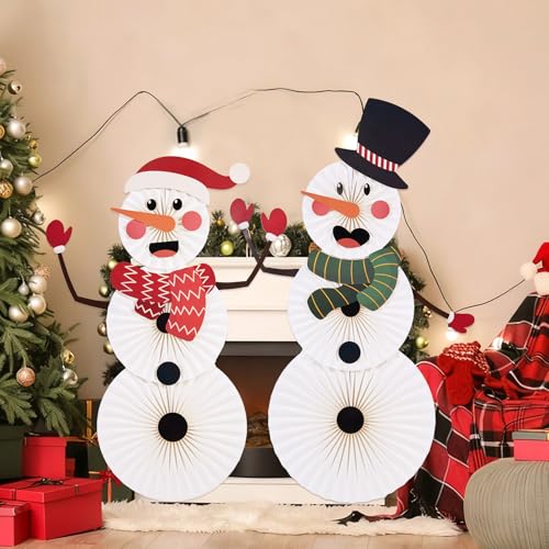 Christmas Hanging Paper Fans Decoration Classroom Christmas Decorations Xmas Bulletin Board Decorations with Fun Snowman for Xmas Holiday Winter Backdrops Wall Party Supply - color: Snowman Costume