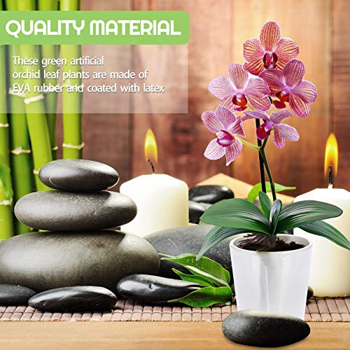 Chuangdi 6 Pcs 10.9 Inch Faux Orchid Leaves Artificial Orchids Leaves Phalaenopsis Stems Leaf Green Leaf Plants Green Faux Stem Latex Cymbidium Stems for Flowers Arrangements Pot Decoration - size: 10.9 Inch