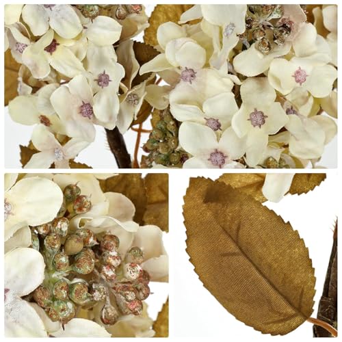GnFlus Fake Fall Flowers Artificial Silk Dried Hydrangea with Seed Artificial Fall Flowers Dried Florals Bouquet Autumn Decorations for Office and Home (4 PCS) (Cream White) - color: Hydrangea - White