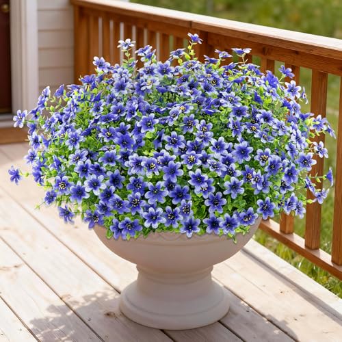Bassion 20 Bundles Artificial Flowers for Outdoors Decorations, UV Resistant Faux Plants Fake Silk Flowers for Outside Daisy Hanging Planters Window Box Front Door Porch Patio Yard Home Decor - color: Blue
