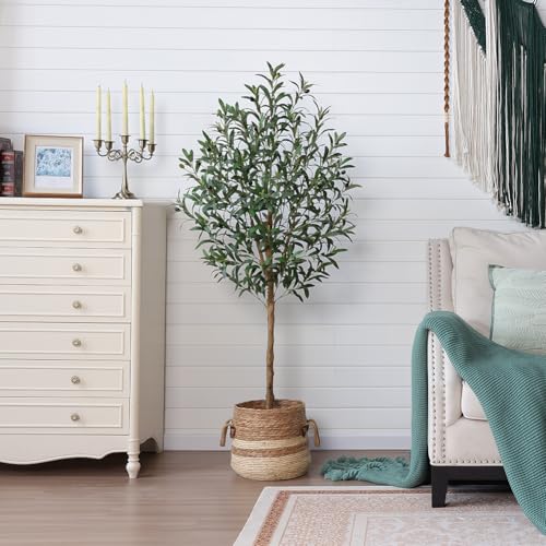 VeriNatural Artificial Olive Tree 5ft–Faux Plants Indoor Fake Tree with High Leaf Density,Silk Leaves,Real Wood Trunk–Large Green Artificial Plant Decor for Home Living Room Office,VN356 - size: 5ft