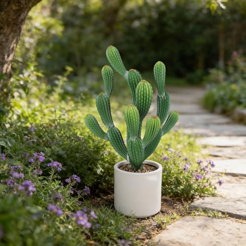 Artificial Cactus Plant, Tall UV Resistant Faux Cactus Plant, Realistic Texture Tall Fake Plant, Faux Desert Cacti Potted Plant with Planter for Indoor Outdoor Decoration - color: 25p0350