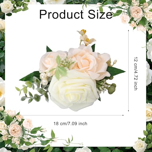 2 Pcs Wrist Corsage for Wedding Light Champagne Wrist Flower Bridal Wristband Flowers Corsages for Women Girls Mother of Bride Prom Anniversary Party Decorations