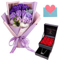 EIGHTOWN Roses Bouquet Fake Artificial Flower - Preserved Red Flowers with Love Necklace for Her - Unique Gifts Valentine's Day, Mother's Day, Thanksgiving, Birthday, Anniversary - color: Purple