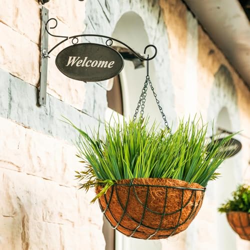 6 Bundles Artificial Plants Outdoors Fake Wheat Grass Faux Greenery Stems Plastic Shrubs UV Resistant for Patio Garden Porch Window Spring Home Decor, Green - color: 6bundles-green Grass