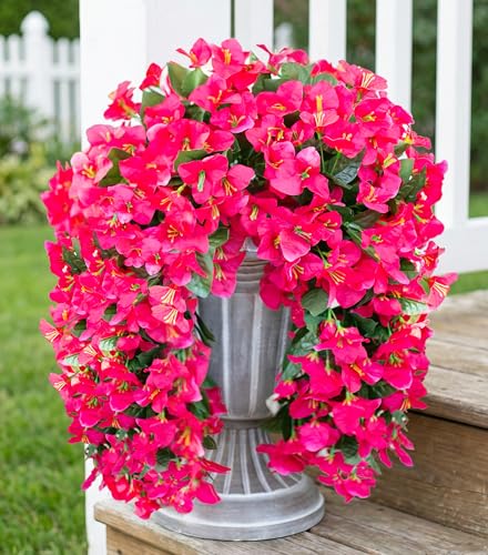 HyeFlora Bougainvillea Artificial Hanging Flowers Plants for Outdoors Decoration, 2pcs Fake Flowers Silk Bougainvillea Vines Realistic UV Resistant Faux Flowers for Planters Porch Patio Urn, Hot Pink - color: Hot Pink
