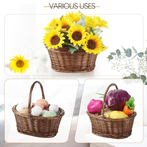 Barydat Small Wicker Basket with Handle Flower Girl Baskets Oval Willow Woven Braided Gift Basket for Weddings Picnic Baby Shower Home Garden Decor(6 Pcs,Brown,9" x 7" x 4") - color: Brown, size: 9" x 7" x 4"