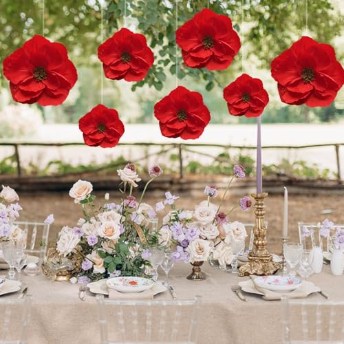 BRT Bearingshui Red Paper Flowers Decoration for Wall Total 9 Pcs, Artificial Flowers for Wedding Decor,Flower Backdrop Decor, Baby Bridal Shower Birthday Party, Red 3D Wall Flowers Decor - color: Red