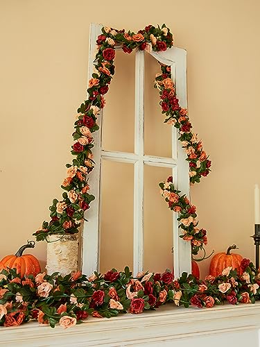 PARTY JOY 8pcs 65.6Ft Flower Garland, Fake Rose Vine Artificial Flowers Hanging Rose Ivy Garland for Room Wall Decor Hanging Baskets Wedding Arch Garden Background Decor - color: 8pc-terracotta, size: 8PC