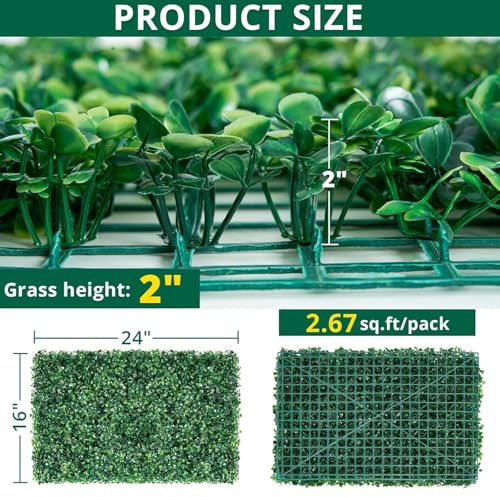 12 Pack 24"x16" Artificial Grass Wall Panels 2'' Height Boxwood Privacy Hedge Screen, UV Protected Indoor Outdoor Garden Wedding Party Backdrop Decor, 32 SQ FT Greenery Fence Panels, 100 Zip tie - size: 16inch x 24inch