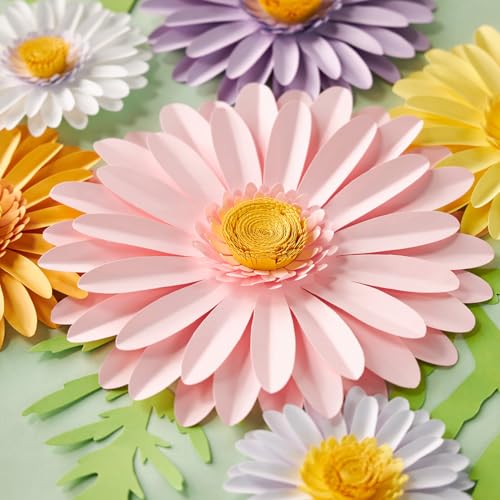SUNBEAUTY Daisy Party Decorations, Paper Flowers, Flower Wall, Purple Yellow Flowers Wall Hanging, 1st Birthday Bridal Baby Shower Wedding Classroom Tea Party Daisy Décor 10" 7" 5" Pack of 12 - color: Purple Pink Flowers