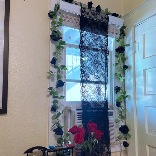 Felice Arts 2 Pack Black Artificial Flower Garland Each 6.5FT Fake Rose Vine Hanging Rose Garland for Wedding Flowers Table Arrangement Outdoor Wall Decor - color: Black-2