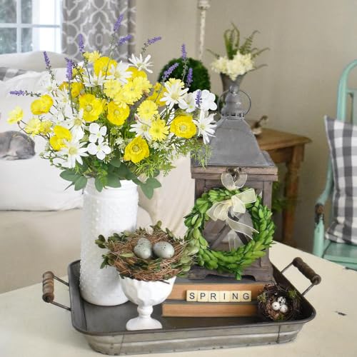 CISDUEO 3Pcs Artificial Wildflowers Flowers Silk Spring Floral Stems Arrangement Yellow Poppies Flowers Daisies and Lavender Faux Wild Flower for Party Indoor Home Vase Wedding Table Summer Decoration - color: Yellow, Purple, Green