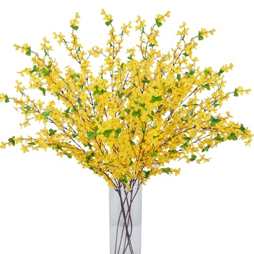 6Pcs Artificial Forsythia Branches 35" Yellow Long Stem Artificial Flowers for Tall Vase Fake Silk Flowers Forsythia Stems for Home Table Centerpiece Kitchen Decorations - color: 6 Pcs Tall Stems Pcs