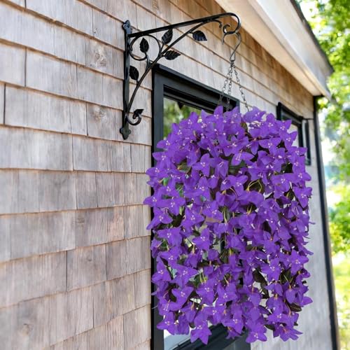 Artificial Bougainvillea Fake Artificial Flower Hanging Baskets for Outdoors Outside Decoration 2 Set Purple Silk UV Resistant Flower Long Trailing Realistic for Front Porch Patio Balcony Spring