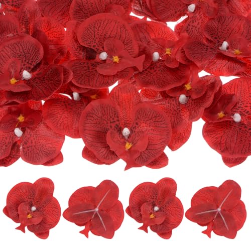 M METERXITY 20-Pack Artificial Orchid Flower Heads, Silk Faux Butterfly Flowers Head for Wedding/Bouquet/Bridal/Party Decor, Fake Phalaenopsis Petals Bulk [3.54 Inch, Red] - color: Red, size: 3.54 Inch