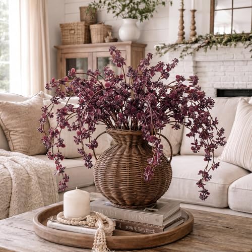 Zeyune 6 Pcs Artificial Branches with Purple Buds 40" Dusty Plum Fall Faux Plant Long Stem Picks Sprigs for Vase DIY Home Office Wedding Party Indoor and Outdoor Decor(Purple, Regular Style) - color: Purple, size: Regular Style
