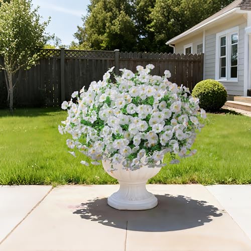 Ivydale 24 Bundles Artificial Flowers for Outdoors Summer Outside Decoration, Faux Silk Petunias White Fake Flowers Bulk Realistic UV Resistant Plants for Outdoor Planters Porch Patio Garden Yard Home - color: White