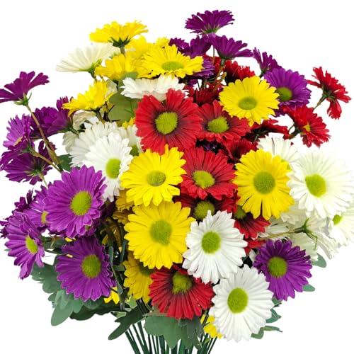 8 Bundles Artificial Silk Gerbera Daisy Flowers Fake Outdoor Bouquet Realistic Bulk Bouquet UV Resistant for Garden Front Porch Pots Home Indoor Table Vase Decoration (Multicolor) - color: Multi Color