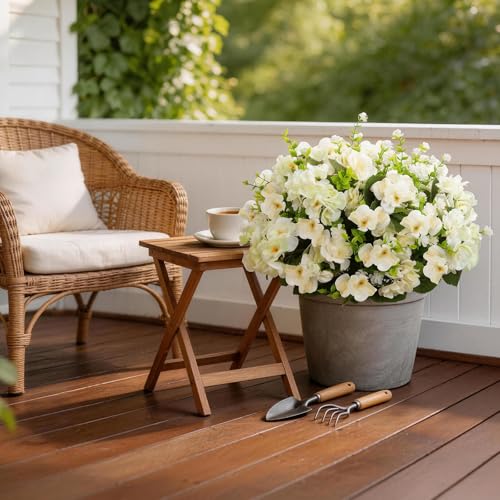 Olatay 12 Bundles Mixed Color Artificial Flowers for Outdoor, Artificial Geraniums Flowers for Outdoor, UV-Resistant Fake Geraniums for Porch, Balcony, Garden, Indoor Decoration (White) - color: White