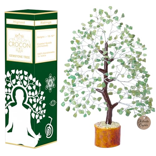 Crocon® Green Jade Crystals and Healing Stones Tree, Birthday Gifts for Women, Sister Birthday Gifts, Crystal Tree of Life for Positive Energy, Home Office Decor, Spiritual Gift for Women & Men - color: Green Jade (Silver Wire)