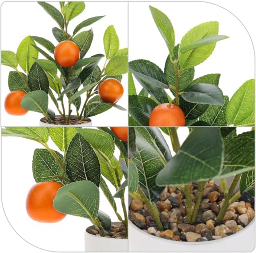 Woration Artificial Orange Plant Potted 14.5inches Small Faux Fruit Orange Tree Bonsai with White Pot Table Centerpiece Farmhouse Style Home Office Desk Shelf Decoration Indoor - color: Artificial Orange Plant Potted