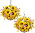 2 Set Sunflowers Artificial Flowers Fake Hanging Basket Flowers UV Resistant Fake Sunflowers Hanging Baskets for Outdoor Outside Patio Garden Porch Spring Summer Decor