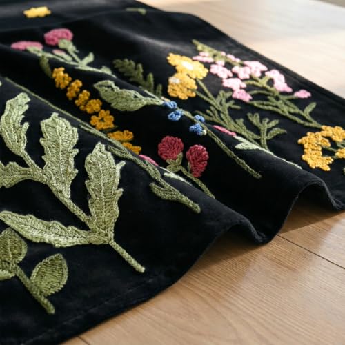 Artoid Mode Black Soft Chain Embroidery Wild Floral Spring Table Runner, Seasonal Halloween Kitchen Dining Table Decoration for Home Party Decor 13x72 Inch - color: Black, size: 13" x 72", Table Runner