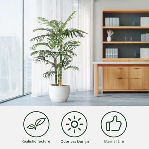 Artificial Palm Tree, Tall Tropical Palm Tree Faux Palm Plant for Indoor Outdoor Office House Living Room Home Decor - color: Golden Cane Palm, size: 6ft