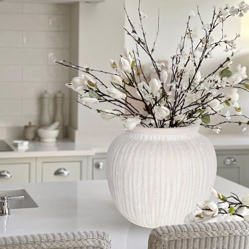 Oakrain Large Rustic Minimalist Vase, 11" Distressed Round Floor Vase for Home Decor, Farmhouse Decorative Centerpieces for Living Room Bedroom, Vintage White - color: Vintage White, size: 11" Dia