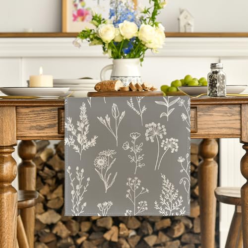 Artoid Mode Leaves Flowers Spring Table Runner, Seasonal Kitchen Dining Table Decoration for Home Party Decor 13x72 Inch - color: Silver, size: 13" x 72", Table Runner