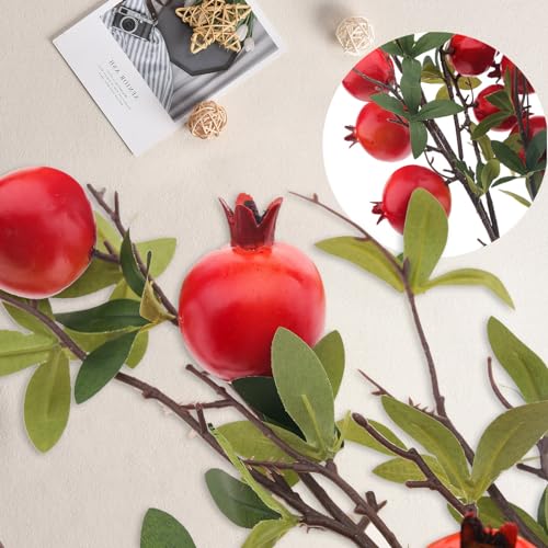 Woration 3PCS Artificial Pomegranate Tree Branches 37.4 inch Fake Vivid Fruit Pomegranate Berries Branches Lifelike Props Vase Home Party Decoration - color: 37.4 Inch Fake Pomegranate Branches