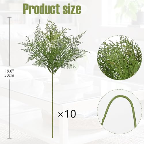 Hollyone 10 Pcs Fake Fern Cedar Outdoors Indoors Fern Stems Bush 19.6" Artificial Ferns Plants Greenery Cedar Stems Faux Shrubs Plant for Garden Farmhouse Front Porch Table Window Home Decor - color: Style #3