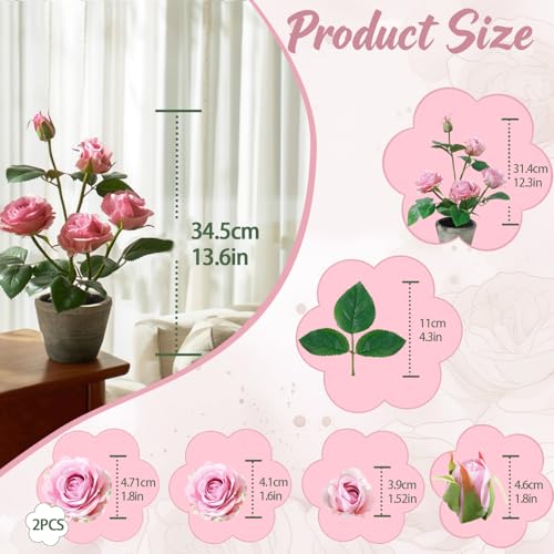 Rose in Pot Decor Potted Artificial Flowers Mini Plants Faux Flowers Indoor Small Decor Fake Roses for Home, Bathroom, Kitchen, Offices, Wedding Party Centerpieces (Rose Light Purple) - color: Rose Light Purple