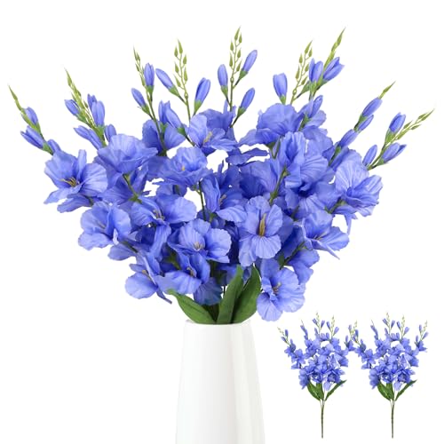 2 Bundles Royal Blue Gladiolus Artificial Flowers 10 Heads 26.38" Silk Flowers Faux Gladiolus Flowers for Wedding Centerpieces, Home Table Party Decor(Royal Blue) - color: Dark Blue