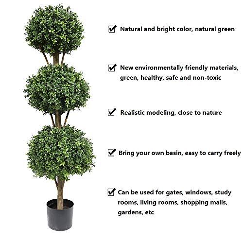 56 inch/ 4.6 ft Boxwood Topiary Artificial Outdoor Artificial Boxwood Triple Ball Tree Faux Topiary Trees Outdoor Artificial Trees Potted Plants - size: 1 PC - 56 inch high