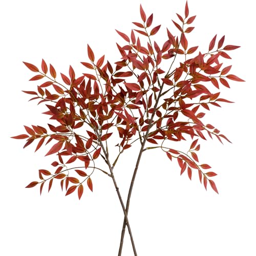2 Pcs Fake Plants 35.4 Inch Red Fall Stems for Vase Fall Decor, Artificial Plants Indoor Faux Branches for Vase Filler Fake Leaves Office Home Decor - color: Red Nandina, size: 2 Pcs
