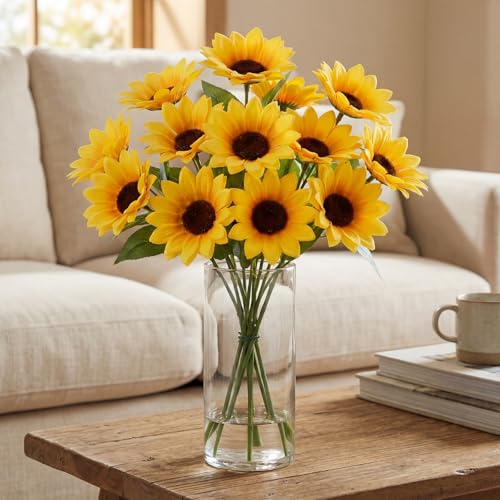 Wavwavw 50 Pcs 2.76 Inch Mini Artificial Sunflower Heads with Iron Stems for Home Party Decoration Wedding Decor, Bride Holding Flowers Centerpieces Wreath Garden DIY Art Decor Crafts - size: 2.76 Inch