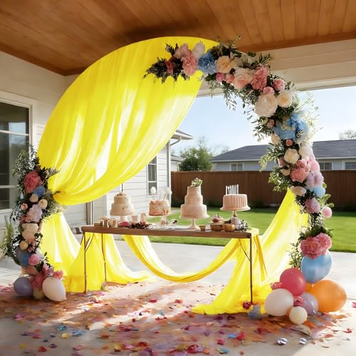 Yellow Wedding Arch Draping Fabric Shimmery Sheer Drapes 2 Panels Extra Long Backdrop Curtains for Wedding Anniversary Party Summer Outdoor Events 4th July Backgrounds, 31" x 20 ft - color: Bright Yellow, size: 240" L x 31" W (2 Panels)