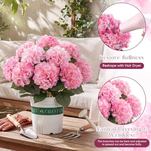 Suncalla 2 Pack Artificial Hydrangea Flowers in Pot, 20 Inch Faux Silk Hydrangea Arrangement, Gradient Purple Potted Fake Flowers for Table Centerpiece, Home, Wedding, Entryway Decor(Pink) - color: Pink
