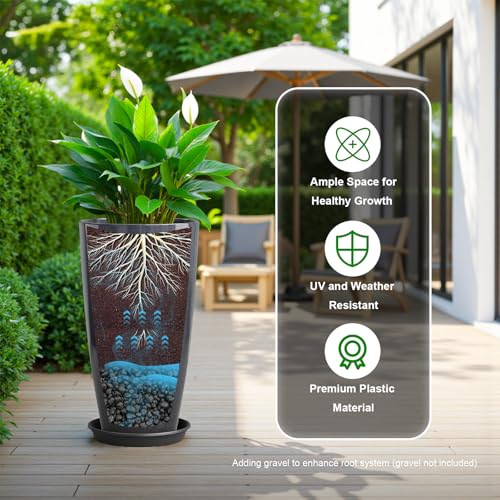 QCQHDU 21 inch Tall Planters for Outdoor & Indoor Plants, 2 Pack Sturdy Plant-Flower-Tree Pots for Front Porch Patio Deck Living Room Decor - color: Dark Grey, size: 21 inch