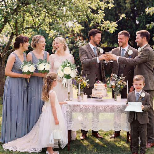 Giegxin 16 Pcs Ivory Rose Wedding Artificial Flowers Package, Bridal Bouquet, 6 Bridesmaid Bouquets, 6 Boutonniere for Men, Rose Petals for Wedding Ceremony Anniversary, Rustic Marriage Proposal