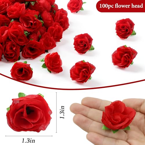 SITUMEIZI 100 Pcs 1.3 inches Mini Red Rose Head Fake Red Roses Artificial Flowers for Wedding Decor, Graduation Cap, Cake, DIY Flower Wall Mother's Day Home Party Decor - color: Red