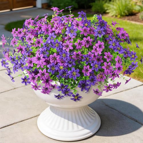 Artificial Flowers for Outdoor Faux Flower Spring Decoration, 12 Bundles Fake Plants Silk Daisy Bulk UV Resistant Realistic for Outside Porch Patio Balcony Planter Yard Garden Home Decor(Purple) - color: Multicolor Blend 4