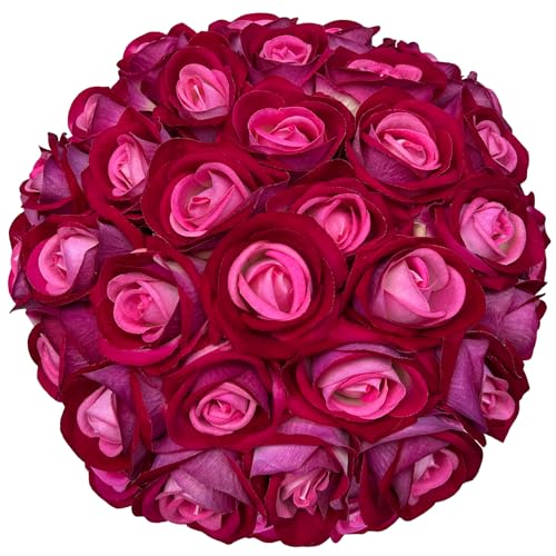 FagusHome 30 Pcs Silk Rose Artificial Flowers Roses Bulk Bouquet Fake Flowers Rose Heads with Stems for Home Wedding Decor (Red Pink) - color: Red Pink