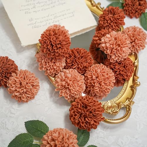 Artificial Flowers, 50pcs Artificial Rose for DIY Wedding Bouquets Centerpieces Arrangements, Terracotta Dahlia Flowers with Stems for Bridal Shower Party Home Decorations - color: Terracotta Dahlia, size: 50pcs