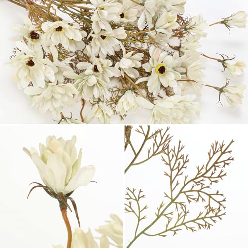 20" Artificial Daisy Bouquets for Fall Table Centerpiece, 3 Bunches Faux Chrysanthemum Flowers with Stems for Floral Arrangements, Autumn Home & Wedding Decor, Fake Wildflowers Mums in Cream White - color: Cream White