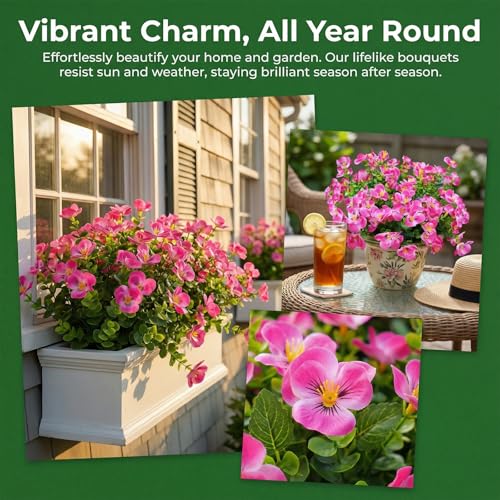 trytuny Artificial Flowers for Outdoor, Realistic Faux Plants for Outside Indoor Porch Patio Window Box Planter Home Decor (12pcs - Rose red) - size: 12PCS - rose red
